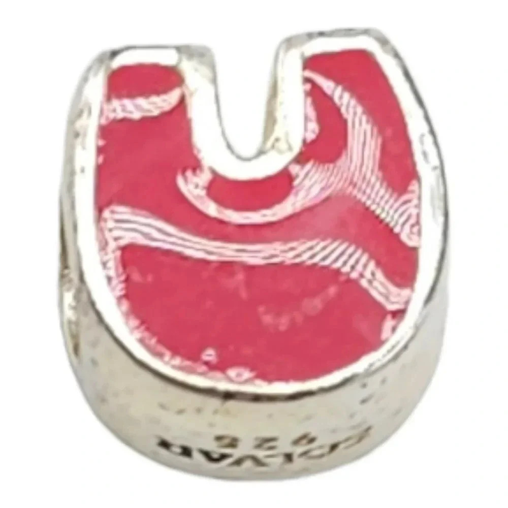 Solvar Sterling Silver Red Enamel Initial U Slide Charm Kids New Old Stock